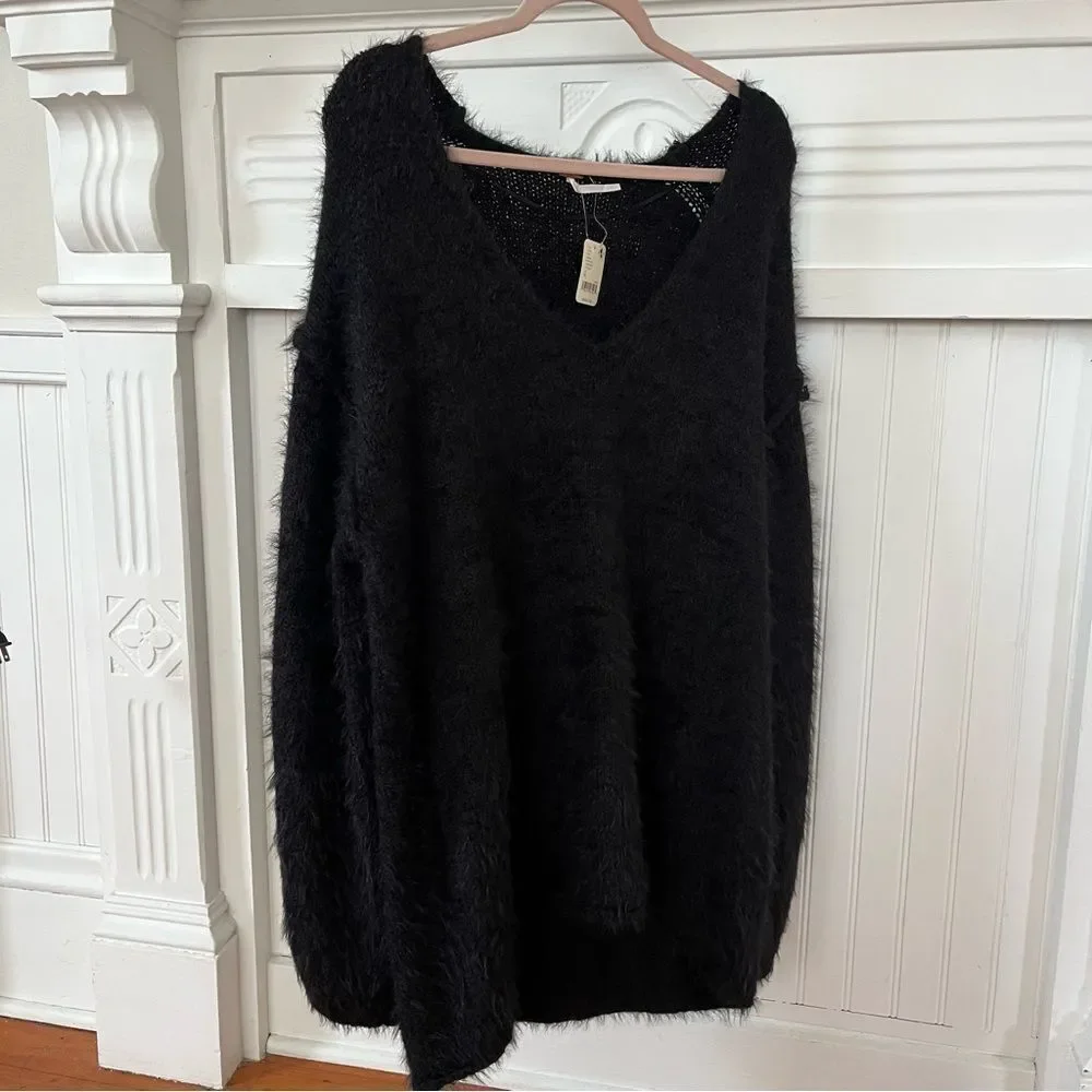 Free People NWT BLACK Sparrow Pullover Medium Oversized - Picture 6 of 11